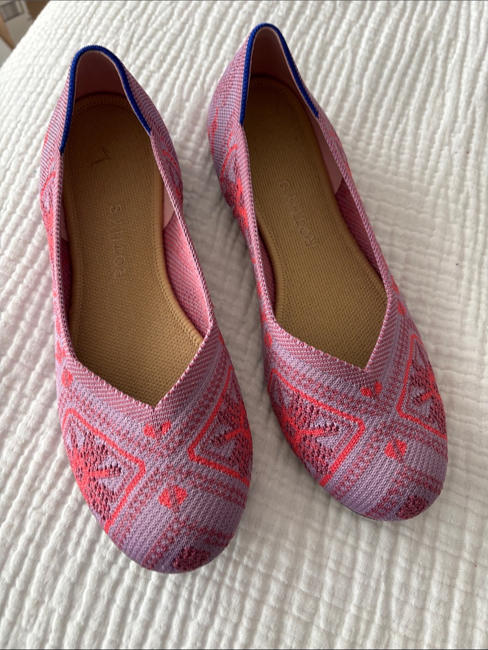 Rothy's Pink and Coral Patterned Slip-On Flats